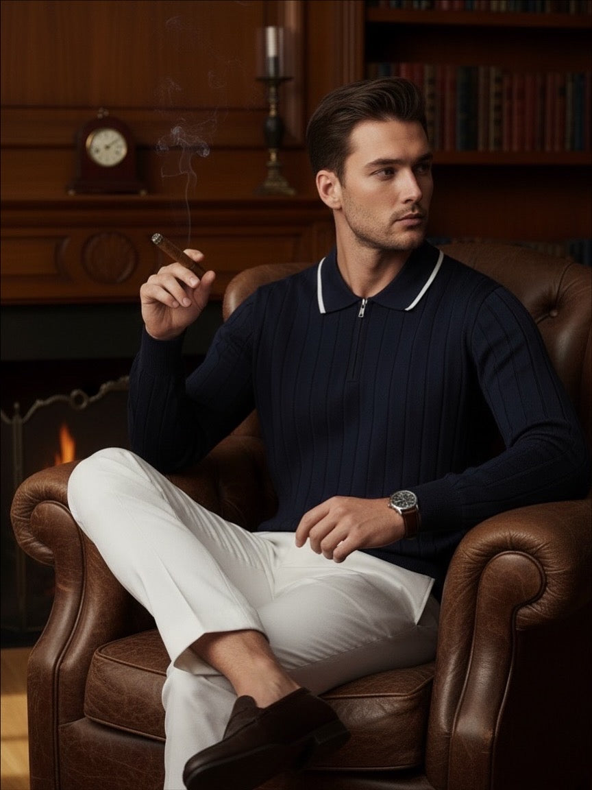 Lacivert Triko Yarı Fermuarlı Triko Kazak