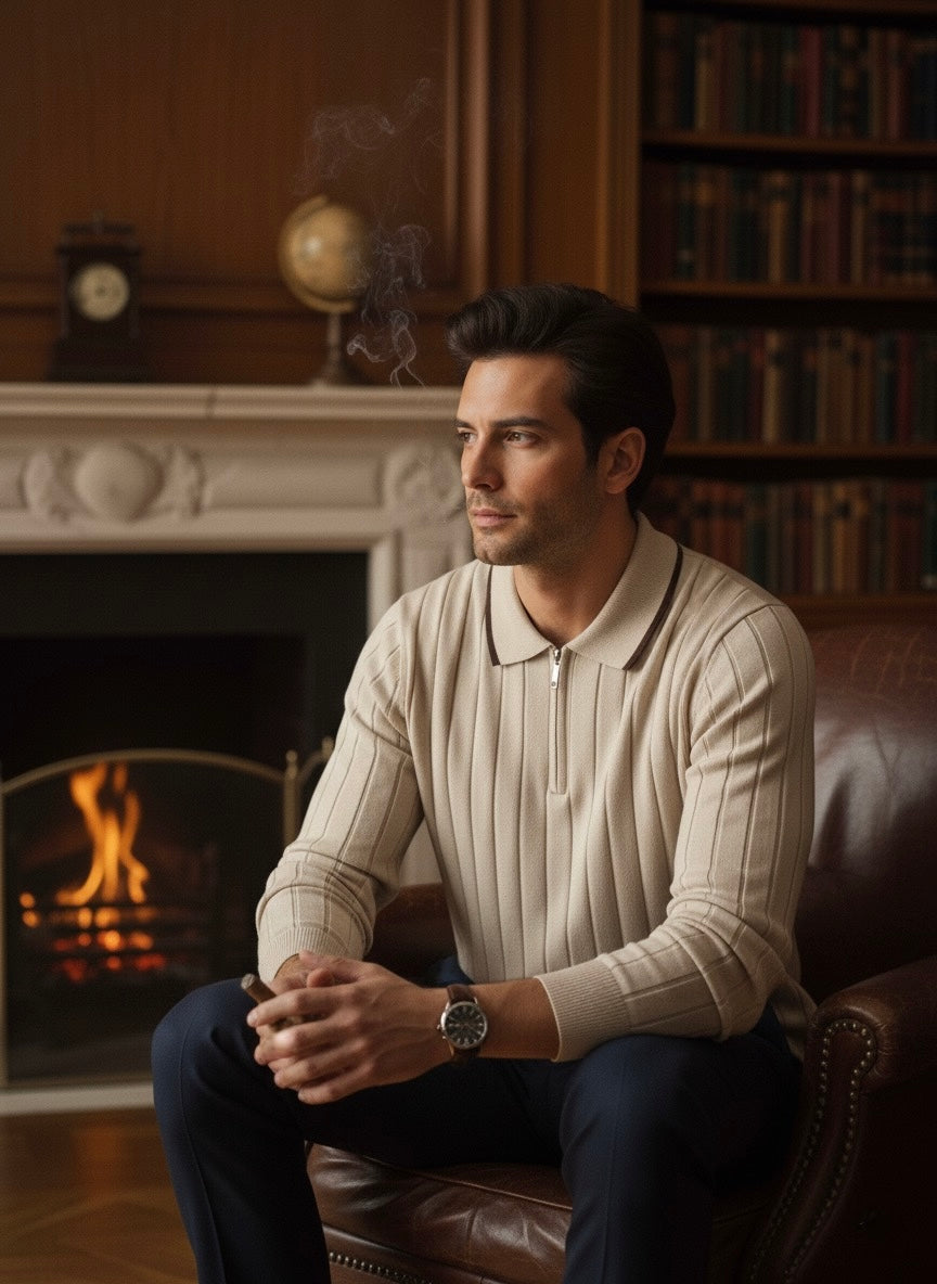 Bej Triko Yarı Fermuarlı Triko Kazak