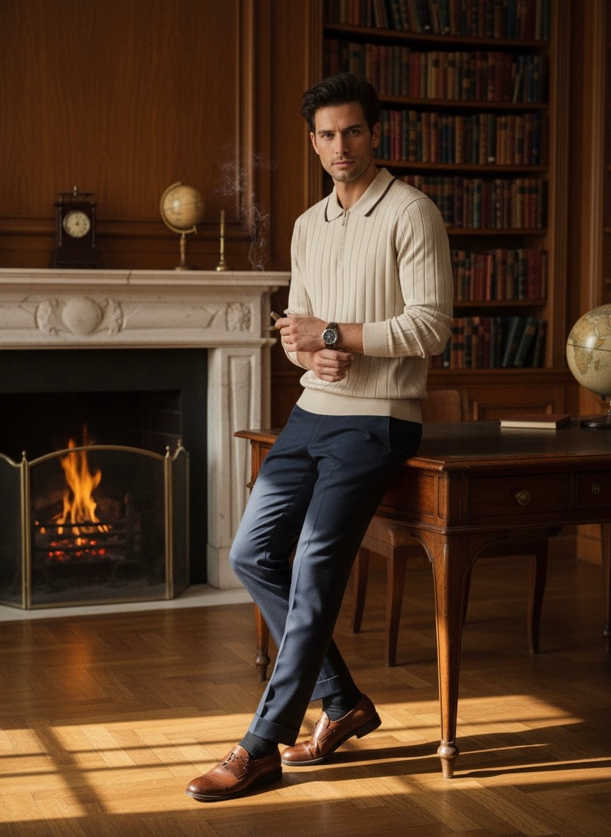 Bej Triko Yarı Fermuarlı Triko Kazak