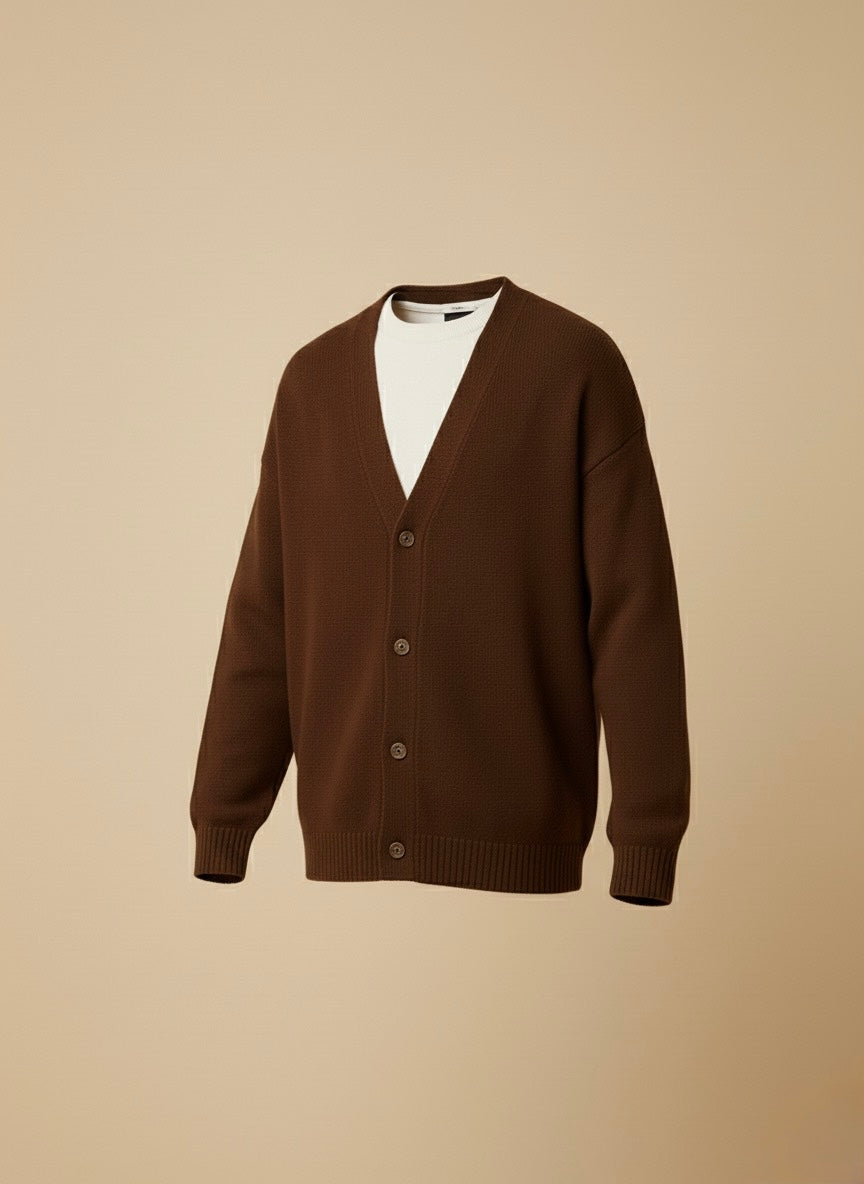 Erkek Oversize Triko Hırka – Kahverengi