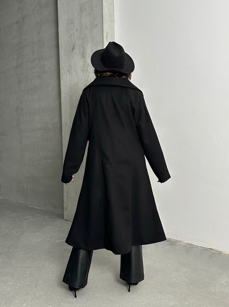 Miral Wear Siyah Oversize Kaşe Kaban