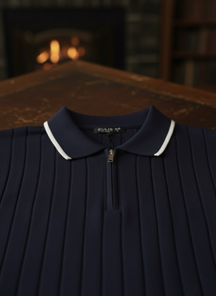 Lacivert Triko Yarı Fermuarlı Triko Kazak