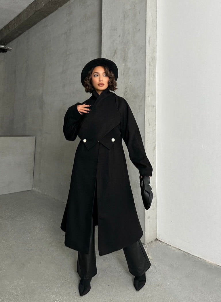 Miral Wear Siyah Oversize Kaşe Kaban