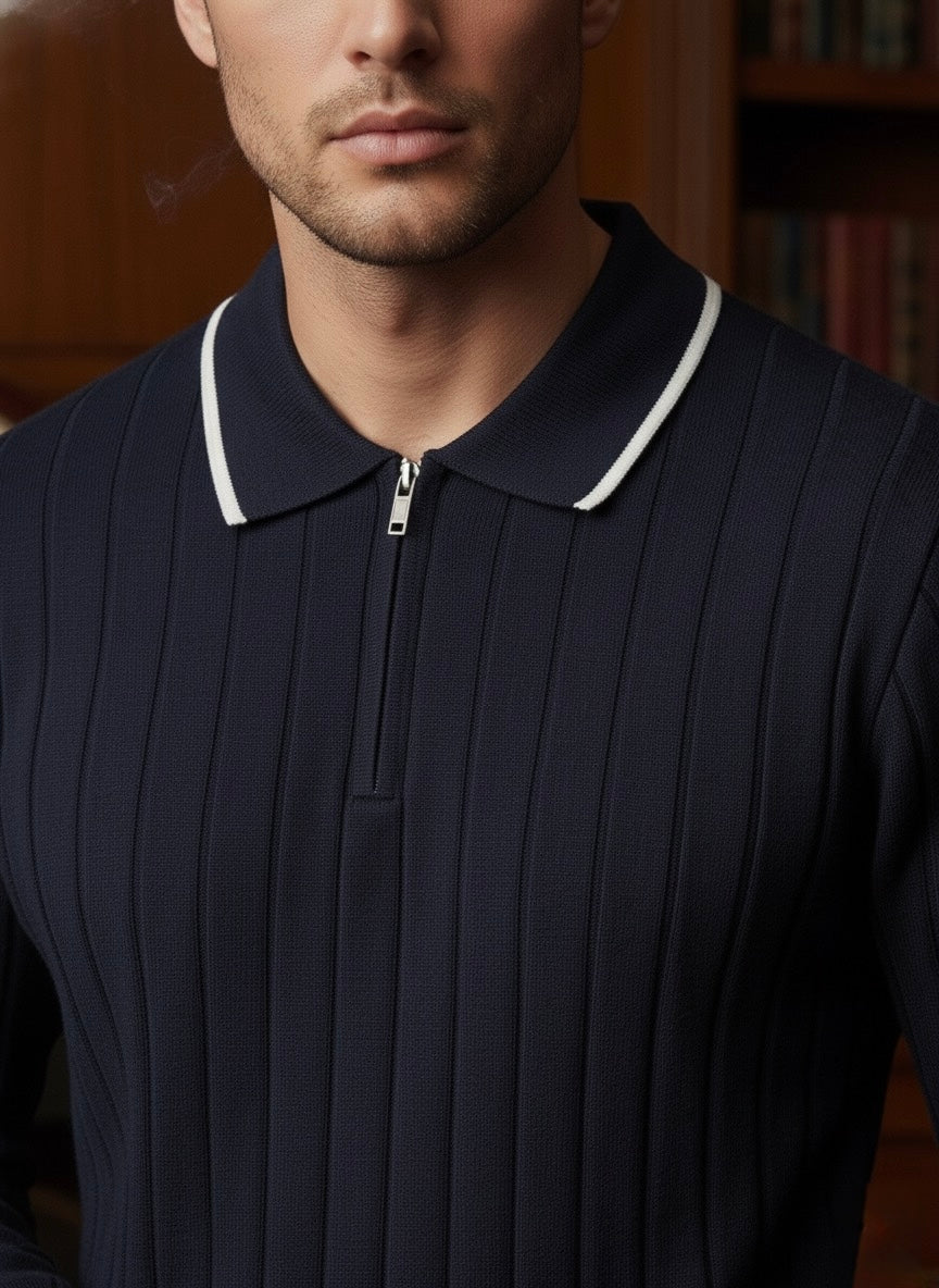 Lacivert Triko Yarı Fermuarlı Triko Kazak