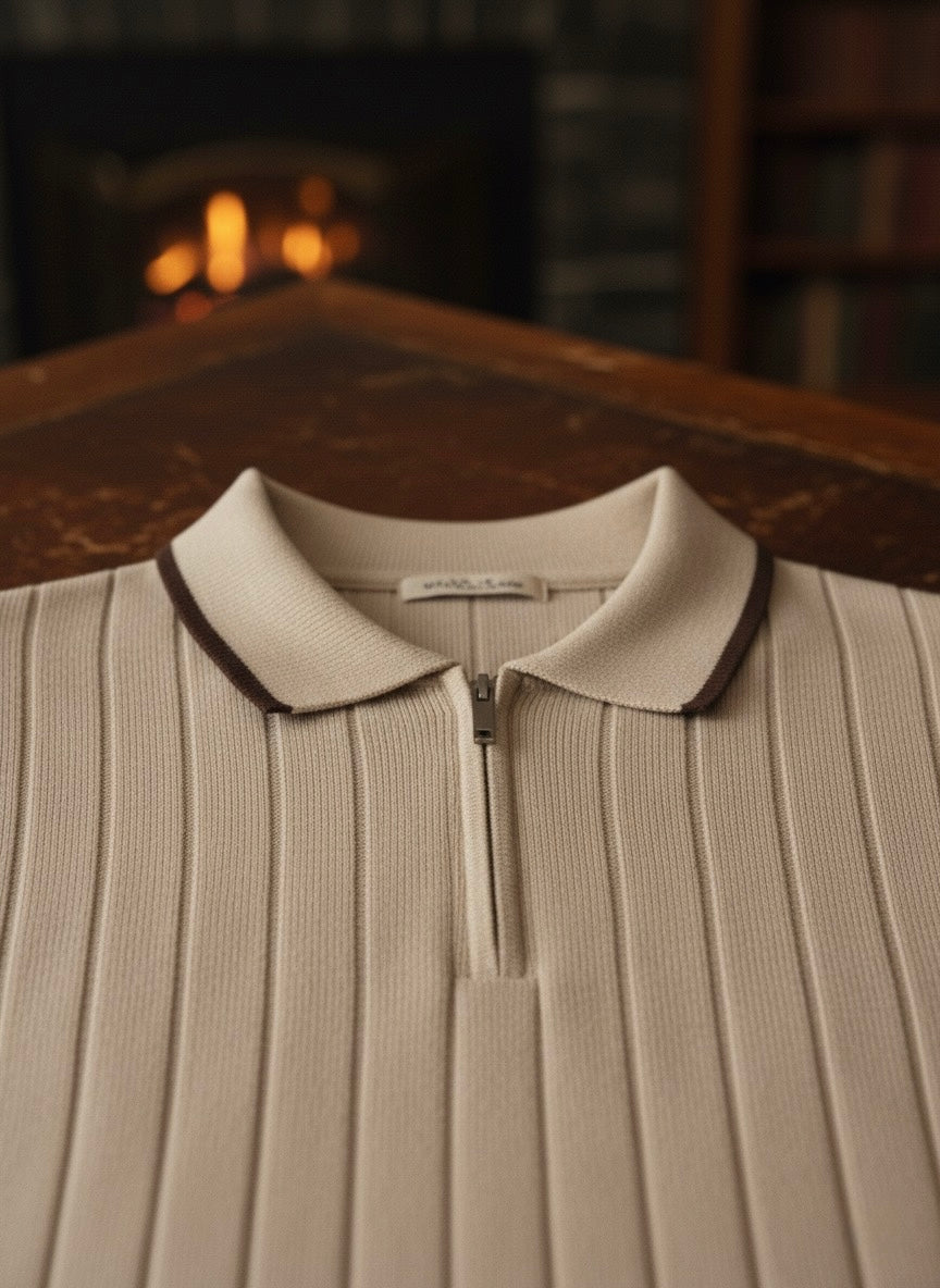 Bej Triko Yarı Fermuarlı Triko Kazak