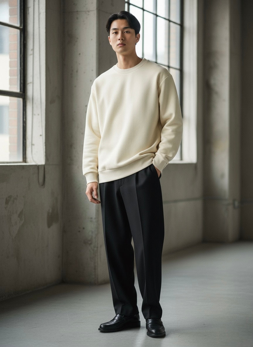 Krem Renkli Pamuk Kumaşlı Sweatshirt